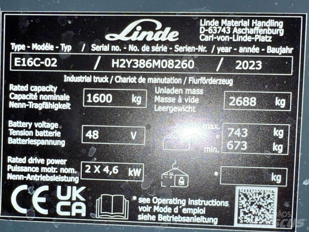 Linde E16C/386-02 Ηλεκτρικά περονοφόρα ανυψωτικά κλαρκ