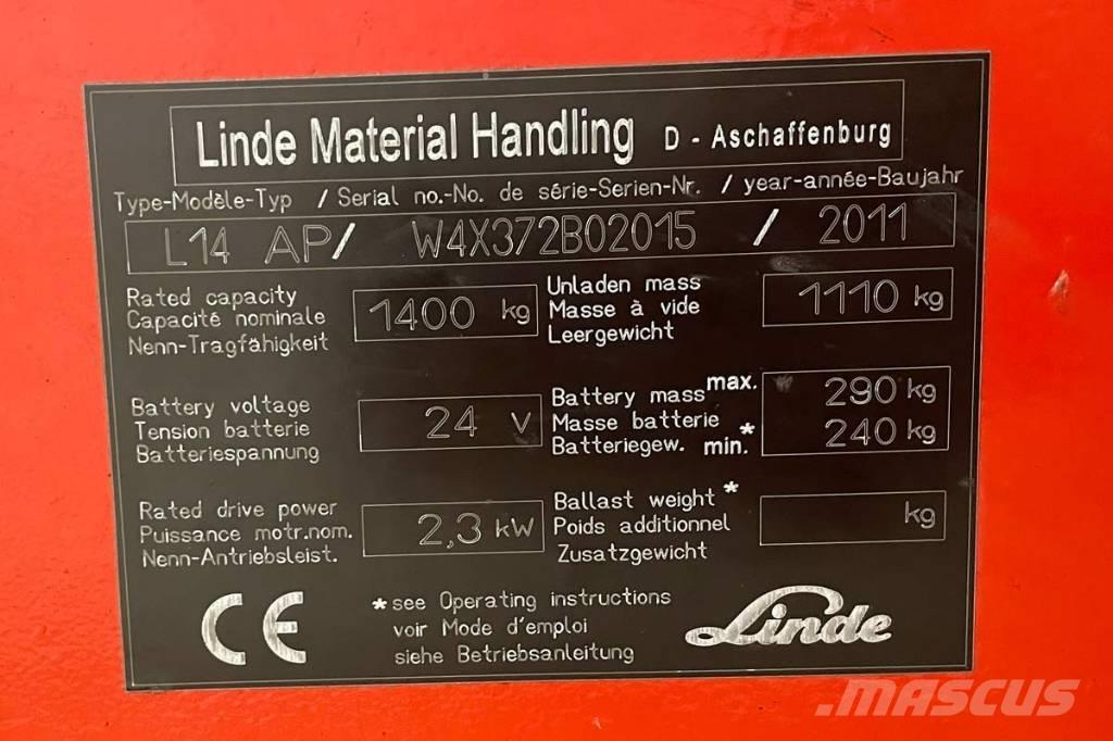 Linde L 14 Ηλεκτρικά παλετοφόρα με ιστό