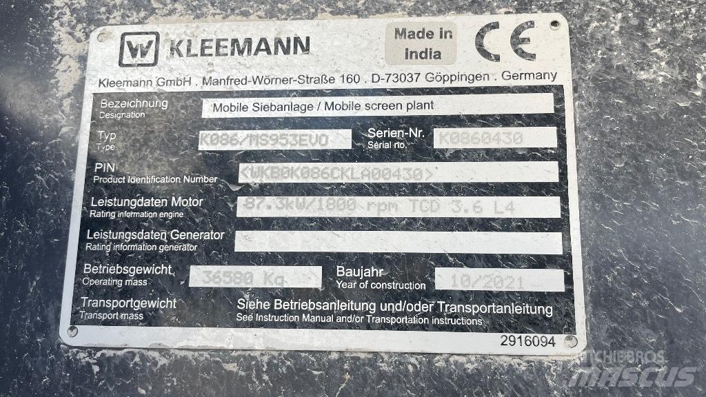Kleemann 953 Μηχανές κοσκινίσματος