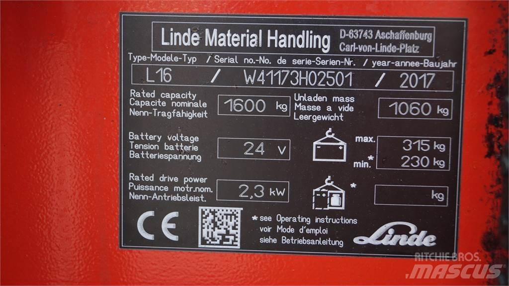 Linde L16i Παλετοφόρα πεζού χειριστή με ιστό