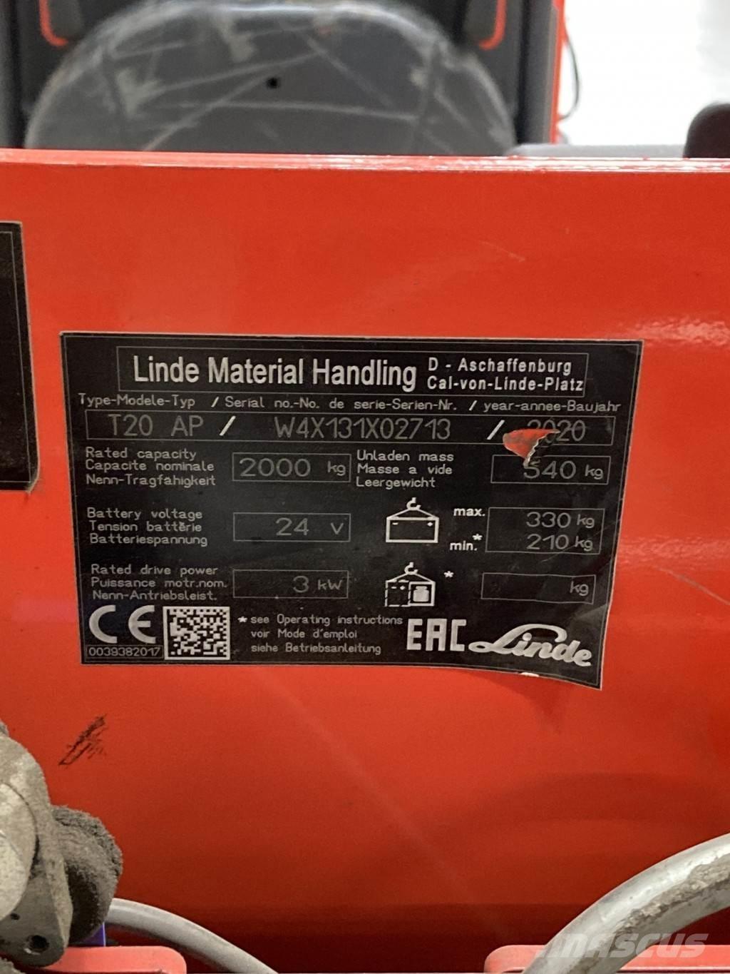 Linde T20AP kurz Χειροκίνητο περονοφόρο ανυψωτικό