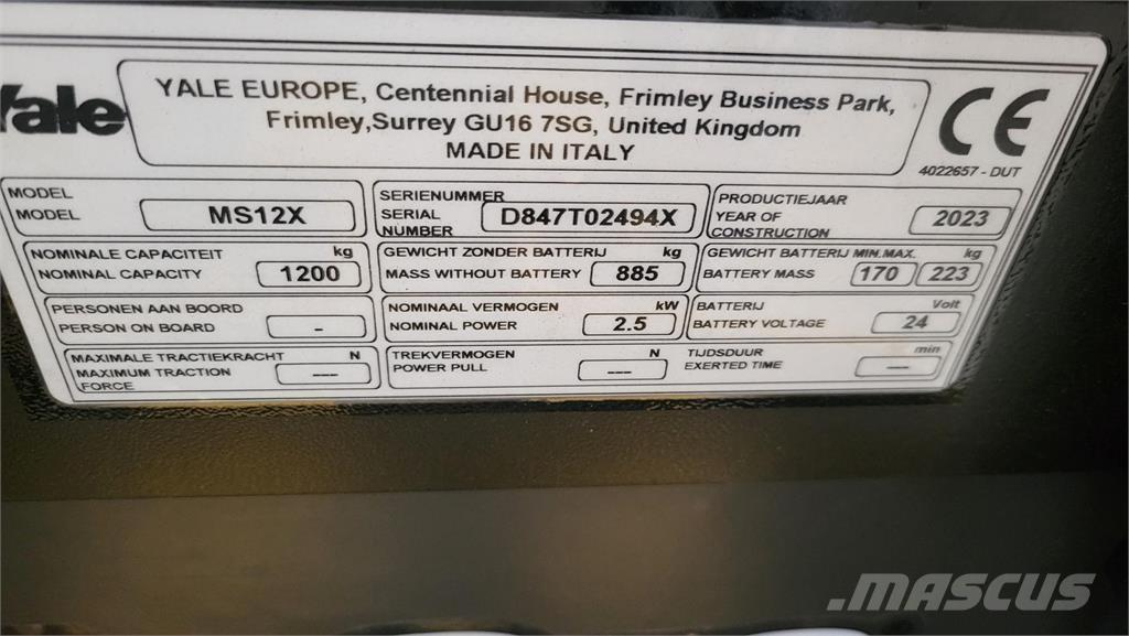 Yale MS12X Ηλεκτρικά παλετοφόρα με ιστό