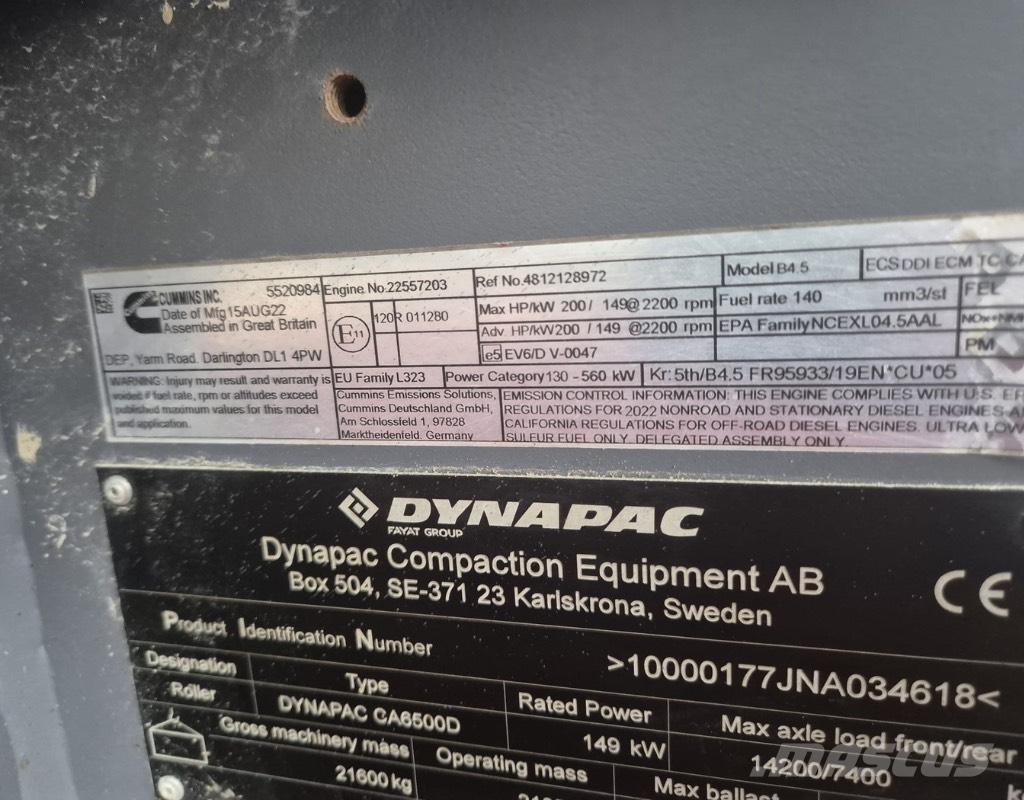 Dynapac CA6500D Οδοστρωτήρες μονού κυλίνδρου