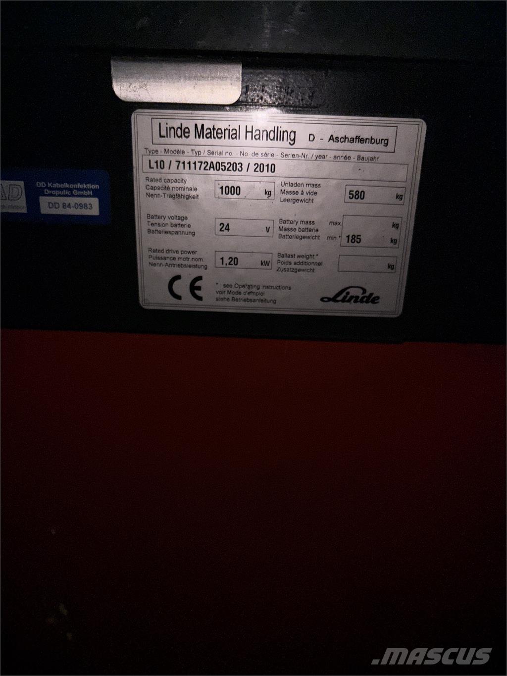 Linde L10 defekt Ηλεκτρικά παλετοφόρα με ιστό