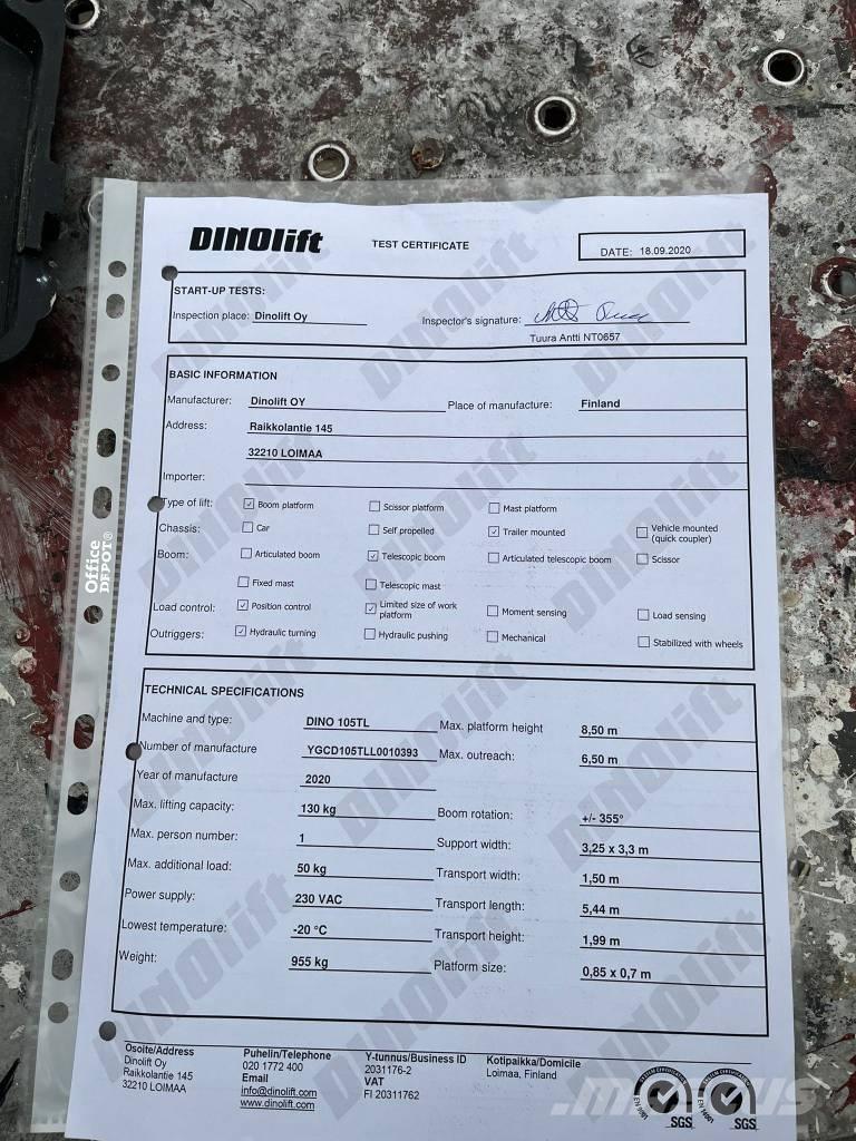 Dino 105TL Εναέριες πλατφόρμες τοποθετημένες σε ρυμούλκα