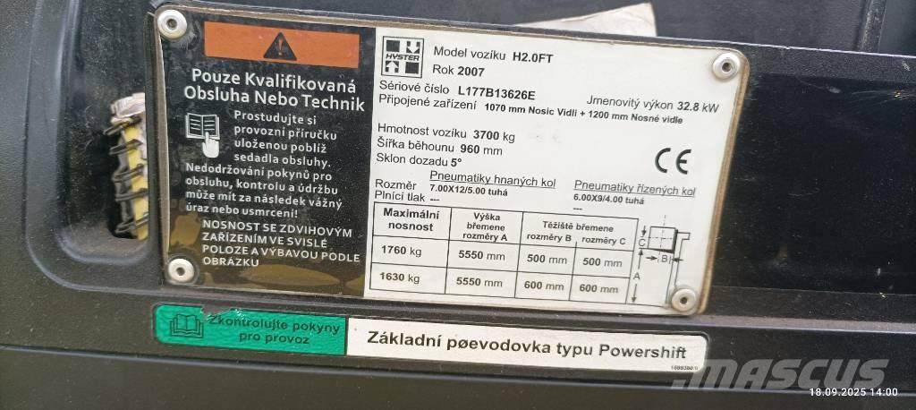 Hyster H2.0FT Περονοφόρα ανυψωτικά κλαρκ με φυσικό αέριο LPG