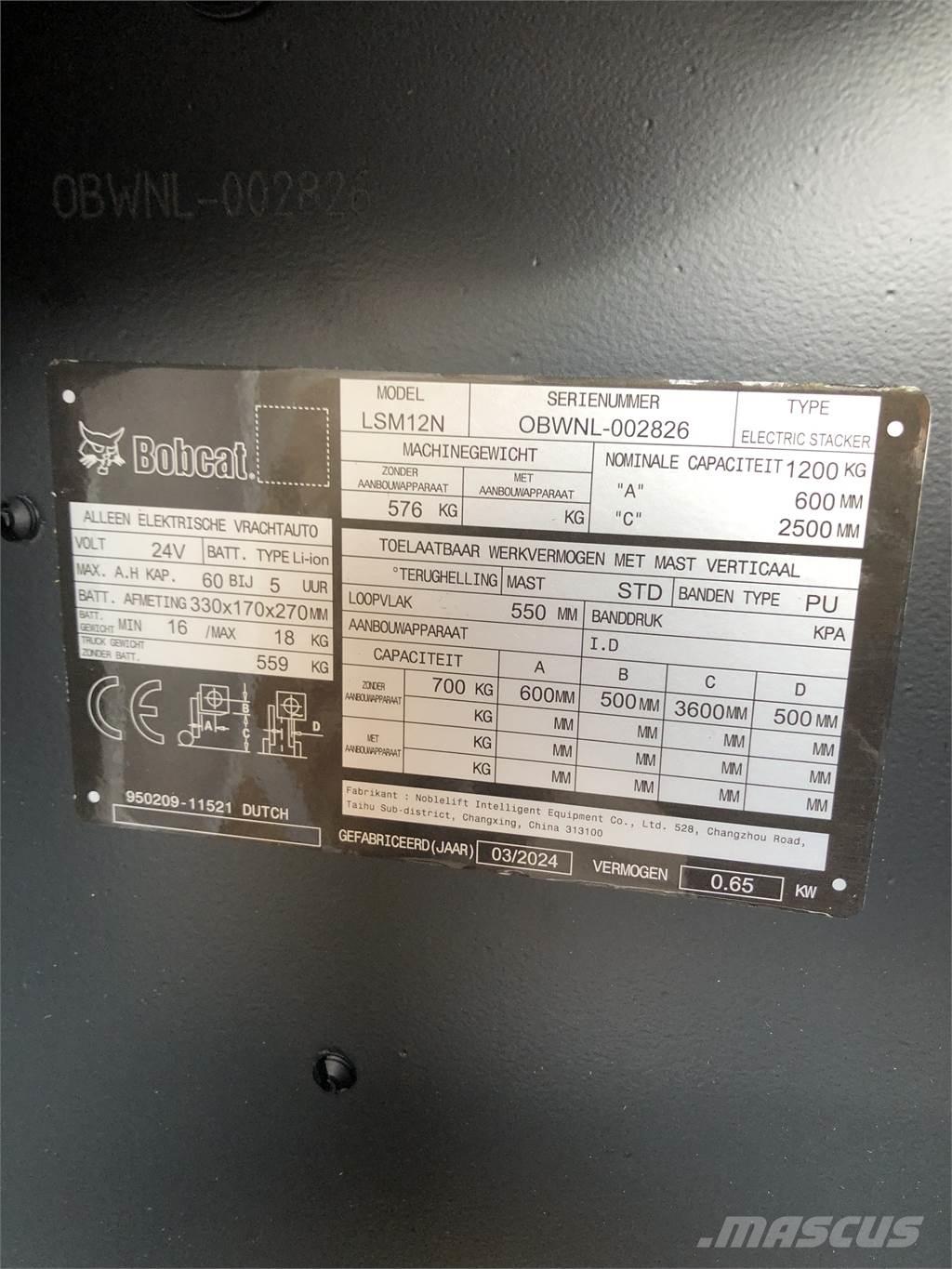 Bobcat LSM12N Παλετοφόρα πεζού χειριστή με ιστό