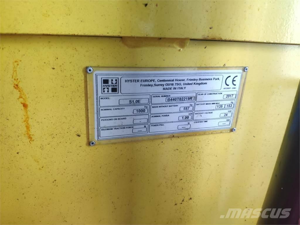Hyster S1.0E Παλετοφόρα πεζού χειριστή με ιστό