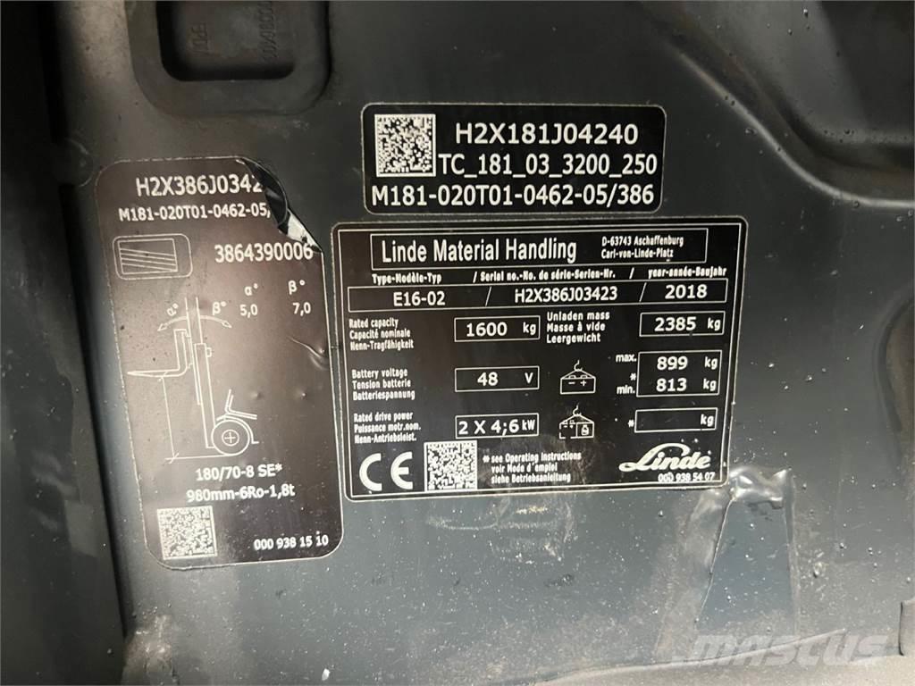 Linde E16 Ηλεκτρικά περονοφόρα ανυψωτικά κλαρκ