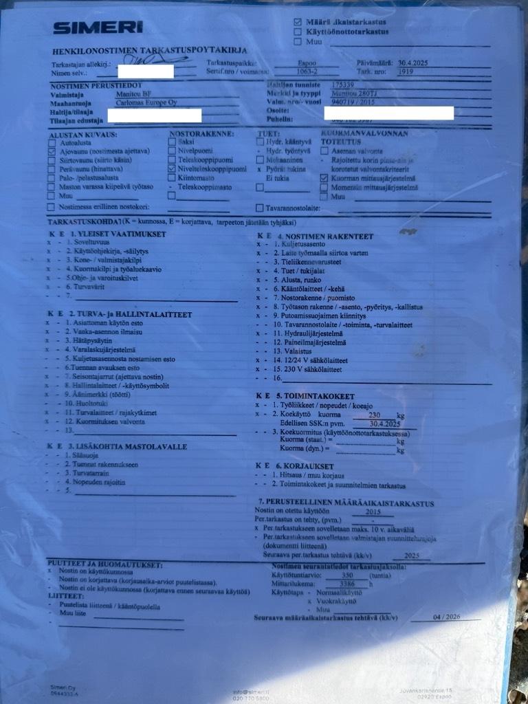 Manitou 280 TJ Ανυψωτήρες με αρθρωτό βραχίονα