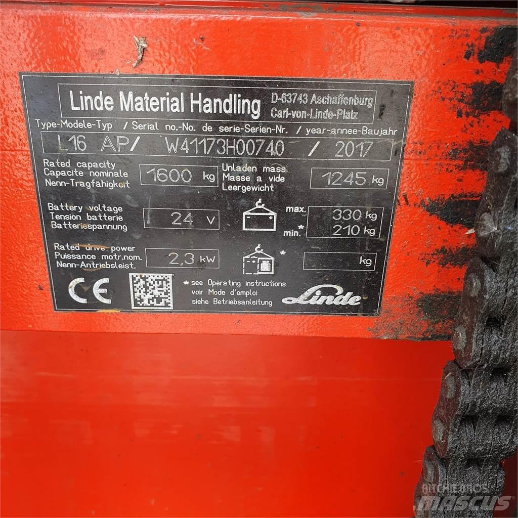 Linde L16AP Παλετοφόρα πεζού χειριστή με ιστό