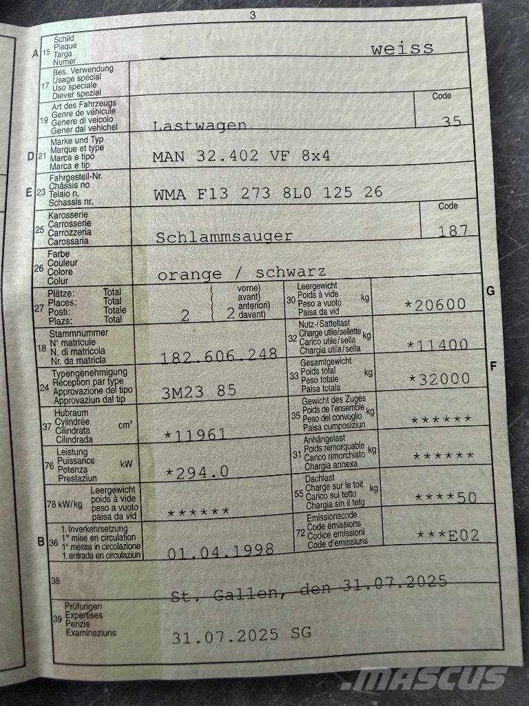 MAN 32.402 VF 8x4 Αποφρακτικά οχήματα