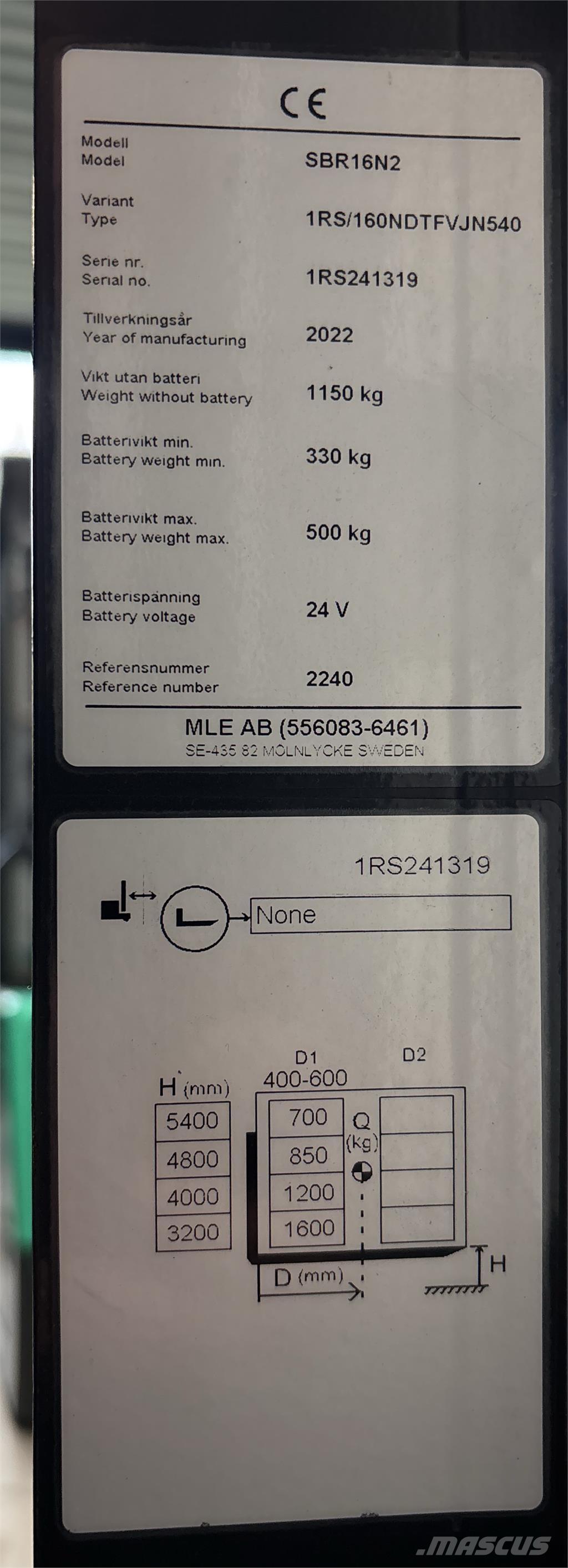 Mitsubishi SBR16N2 Ηλεκτρικά παλετοφόρα με ιστό