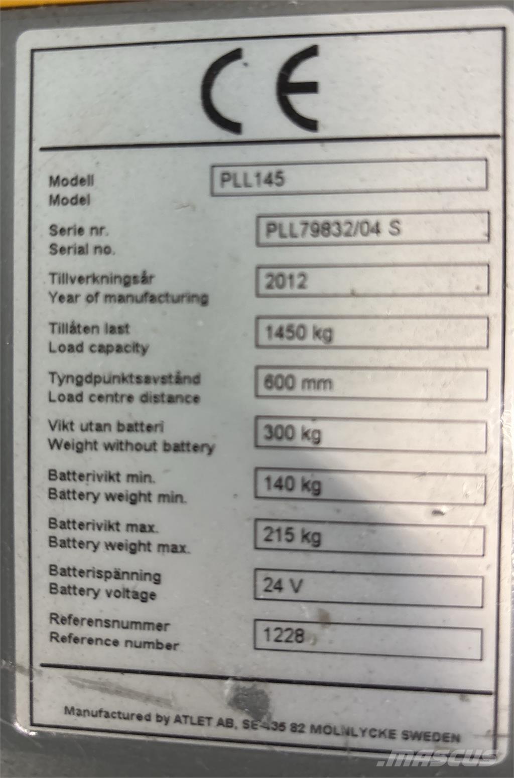 Atlet PLL145 Παλετοφόρα πεζού χειριστή με ιστό