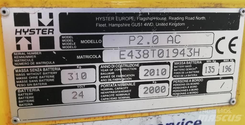 Hyster P2.0 Χειροκίνητο περονοφόρο ανυψωτικό