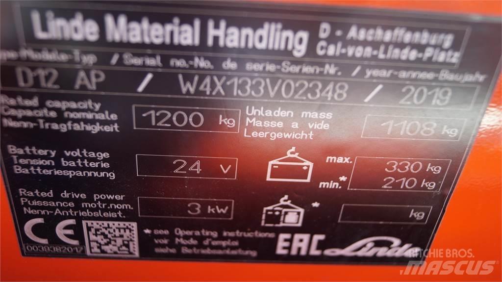 Linde D12AP Παλετοφόρα πεζού χειριστή με ιστό