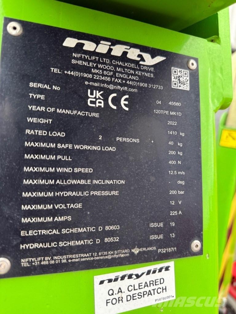 Niftylift 120TPE Εναέριες πλατφόρμες τοποθετημένες σε ρυμούλκα