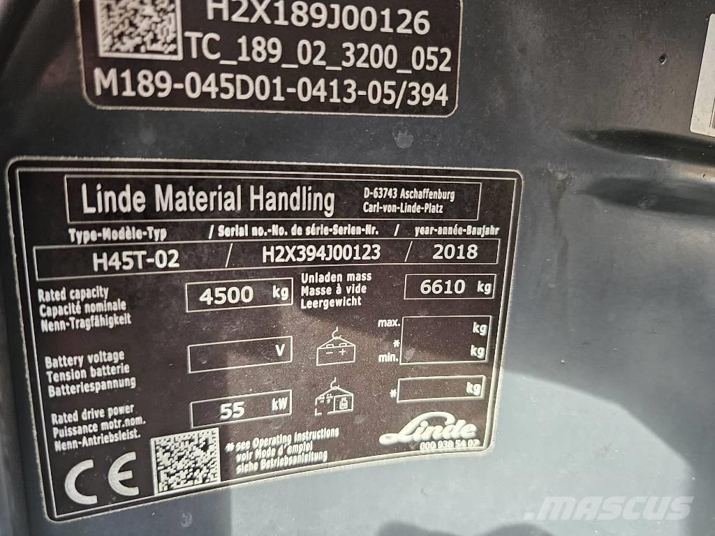 Linde H45T-02 Περονοφόρα ανυψωτικά κλαρκ με φυσικό αέριο LPG