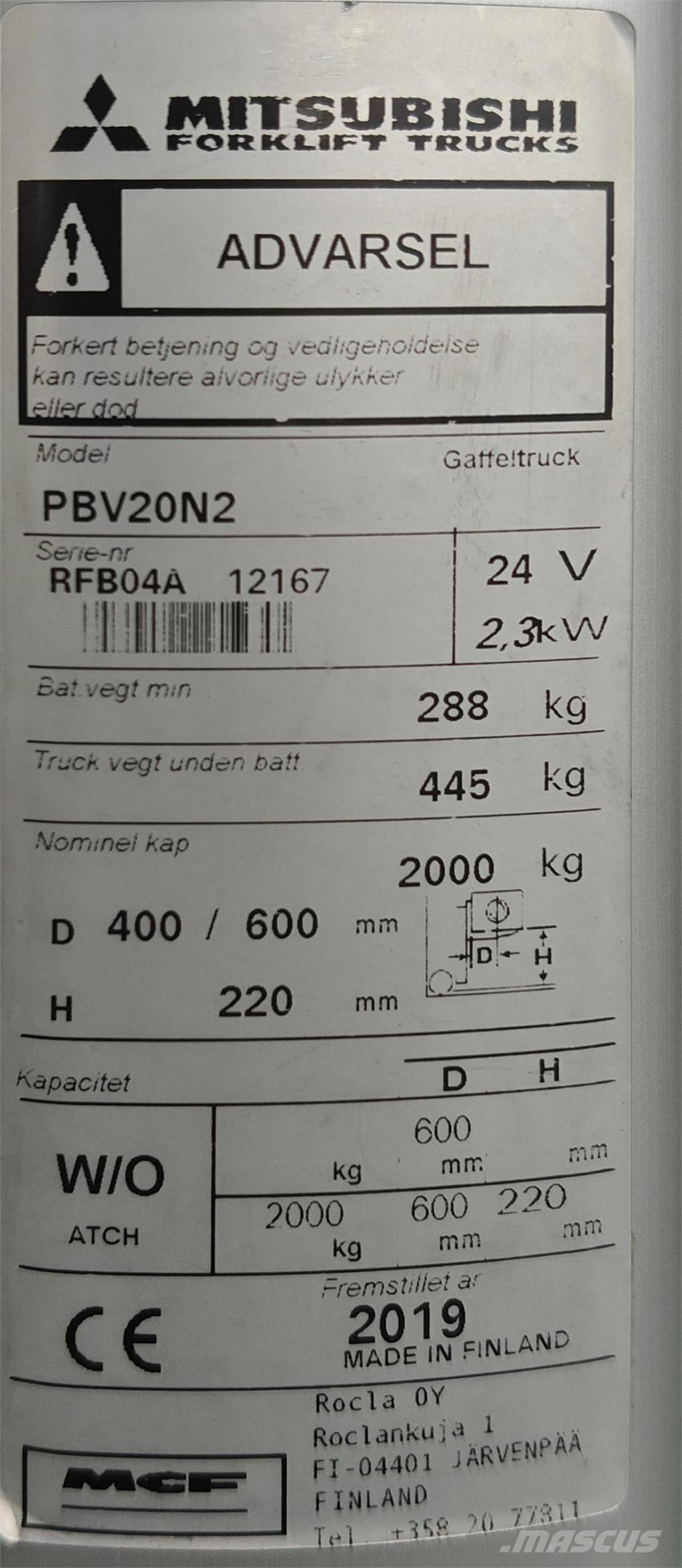Mitsubishi PBV20N2 Φορτηγά με πλατφόρμα