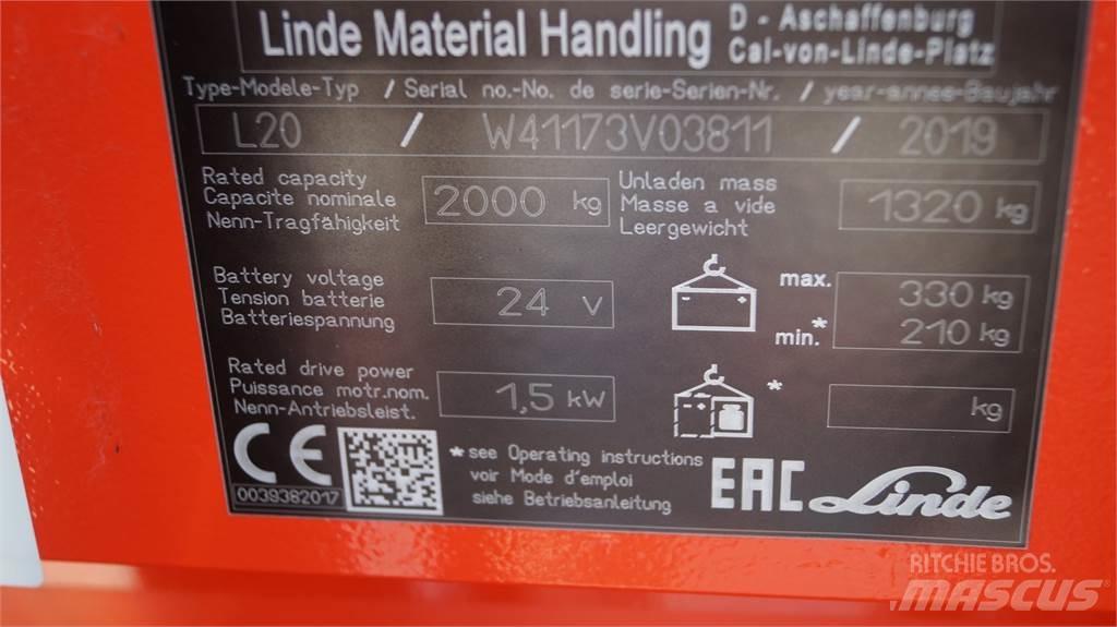 Linde L20i Παλετοφόρα πεζού χειριστή με ιστό