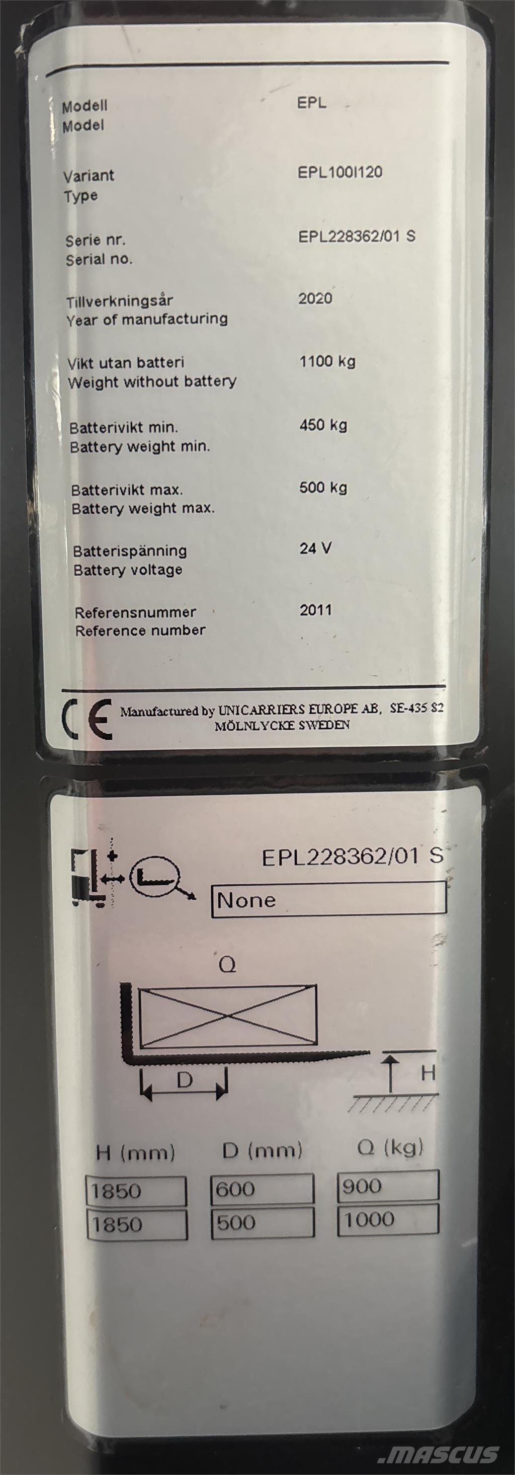 UniCarriers EPL100 Περονοφόρο ανυψωτικό συλλογής παραγγελιών μικρού ύψους