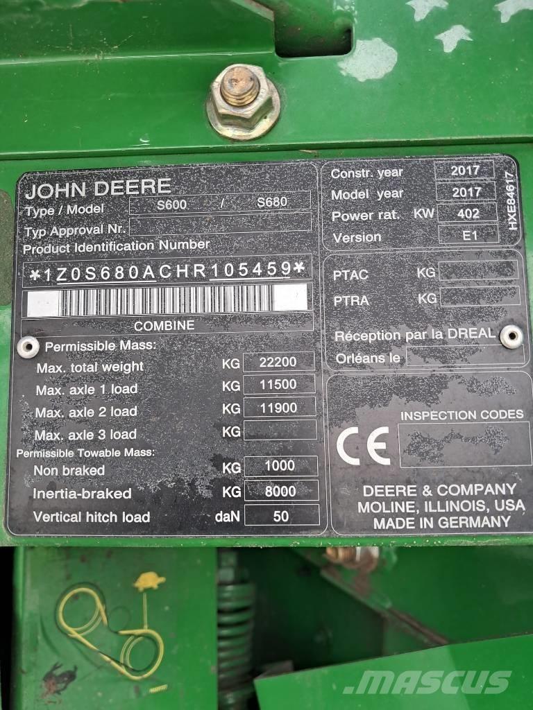 John Deere S 680 i Θεριζοαλωνιστικές μηχανές