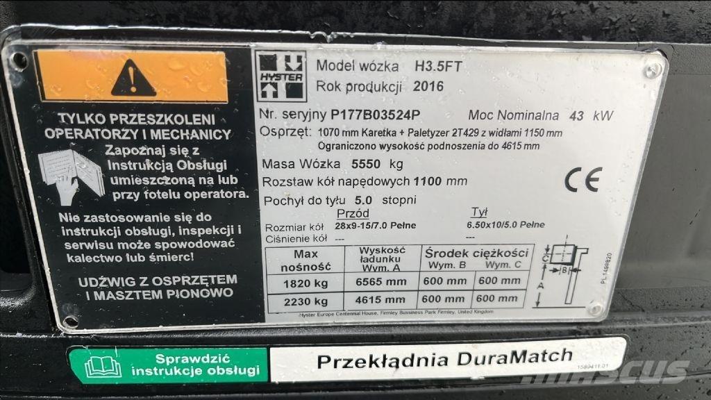 Hyster H 3.5 FT Περονοφόρα ανυψωτικά κλαρκ με φυσικό αέριο LPG
