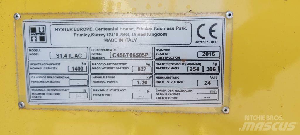 Hyster S 1.4 IL Παλετοφόρα πεζού χειριστή με ιστό