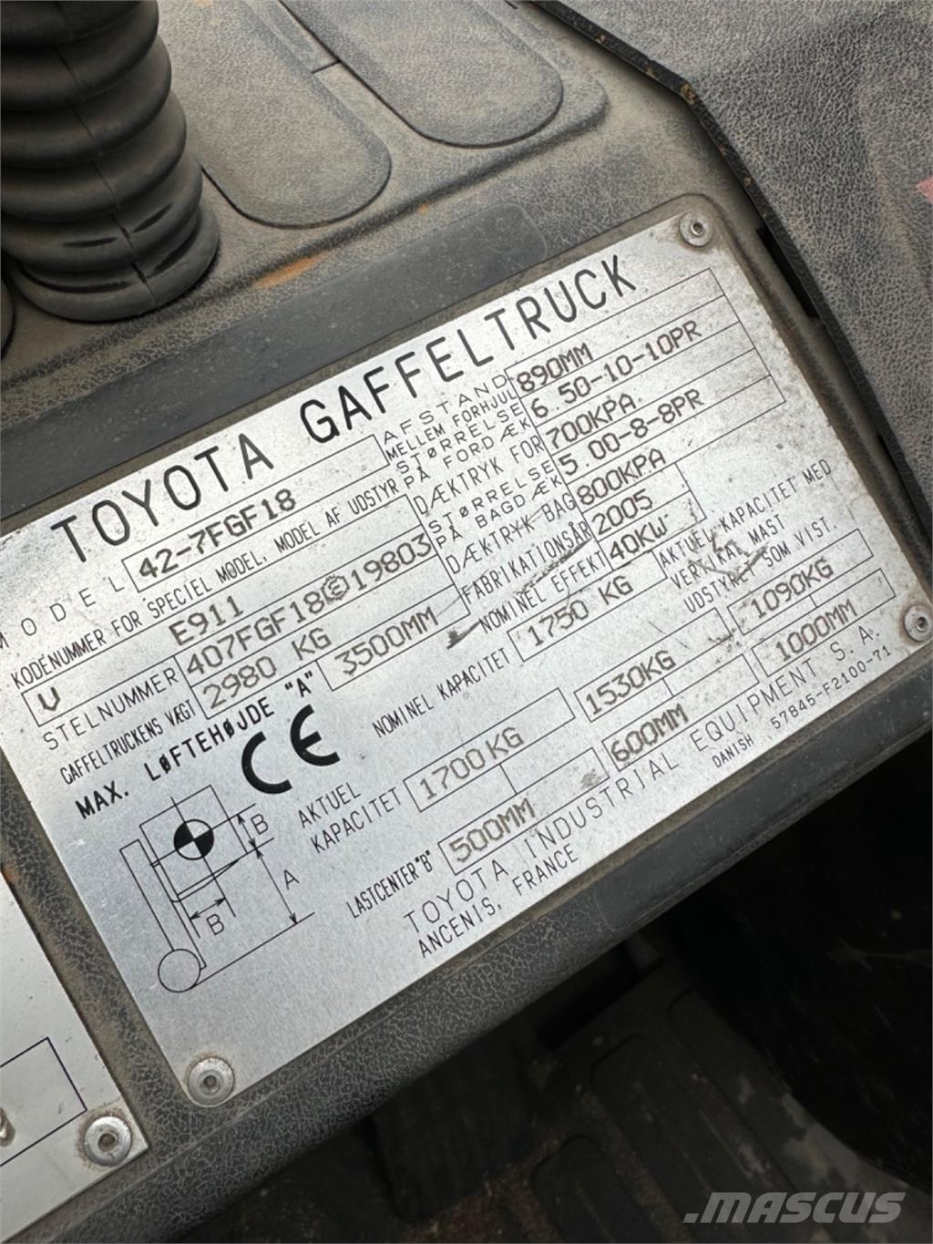 Toyota FG18 Περονοφόρα ανυψωτικά κλαρκ με φυσικό αέριο LPG