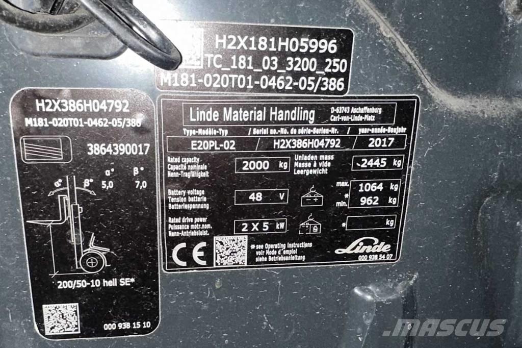 Linde E 20 PL Ηλεκτρικά περονοφόρα ανυψωτικά κλαρκ
