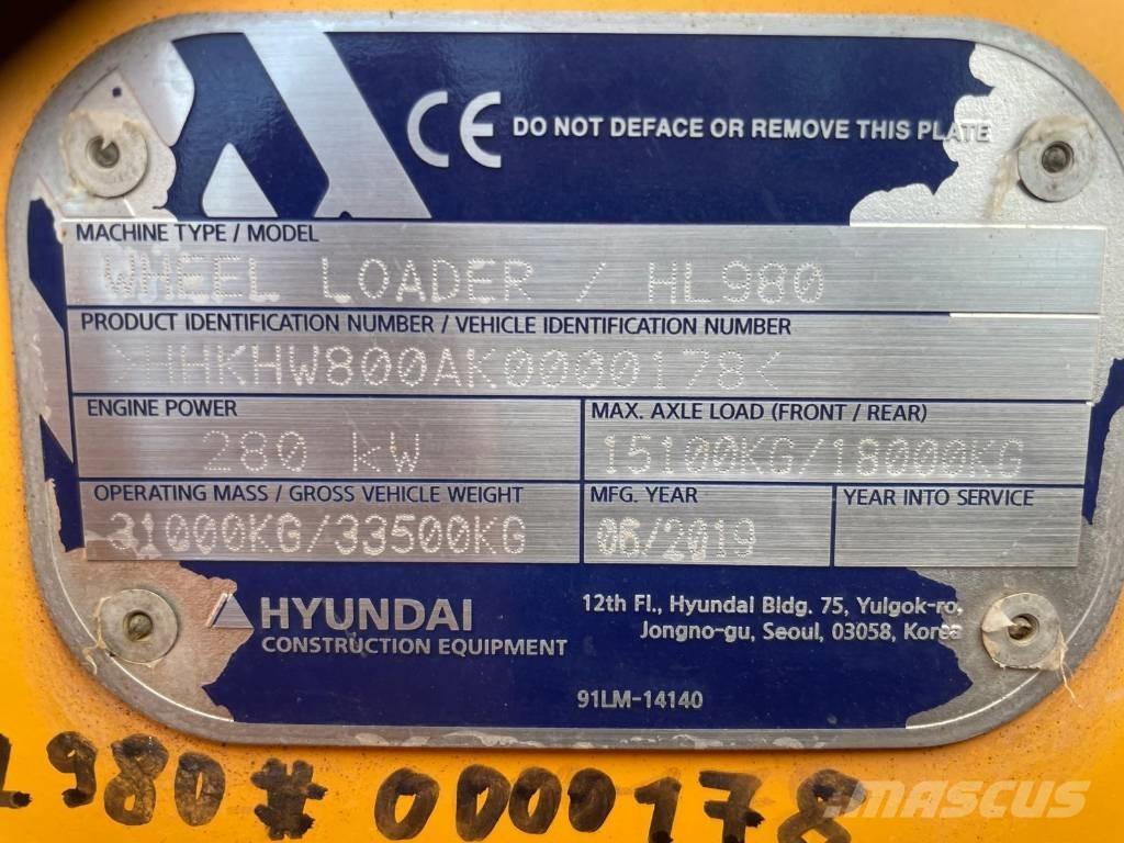 Hyundai HL 980 Φορτωτές με λάστιχα (Τροχοφόροι)