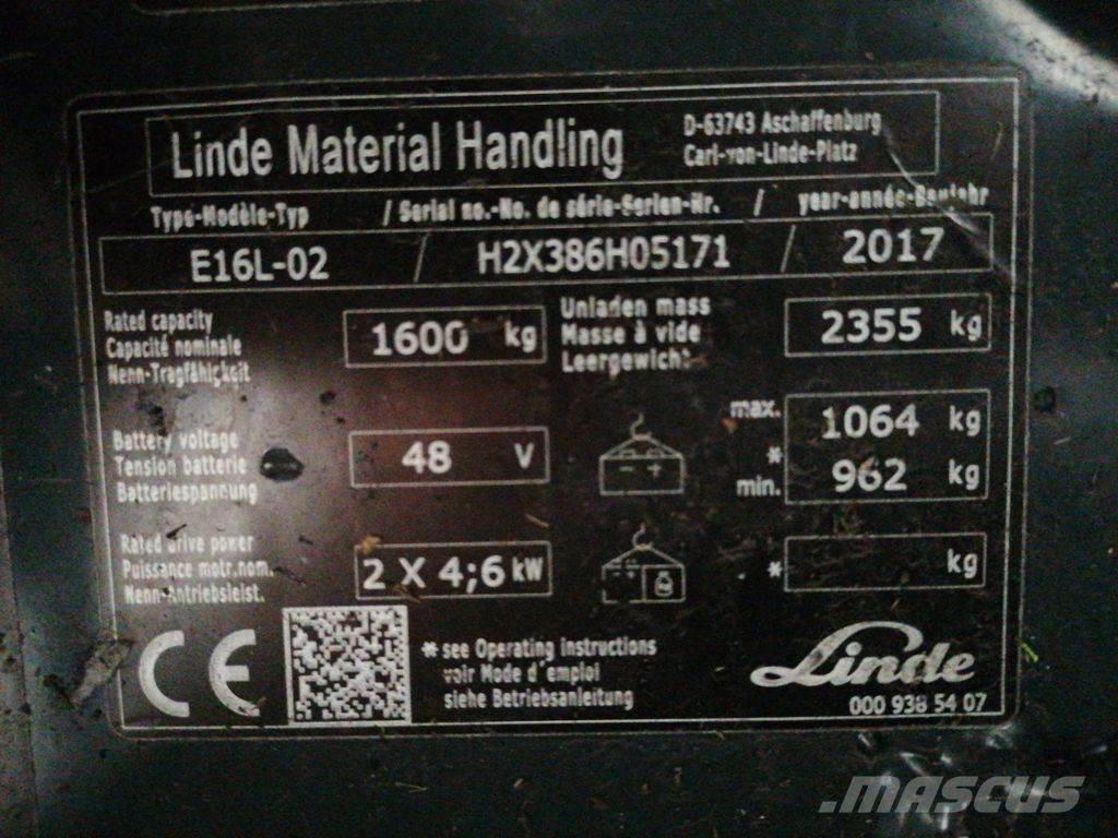 Linde E16L-02 Ηλεκτρικά περονοφόρα ανυψωτικά κλαρκ