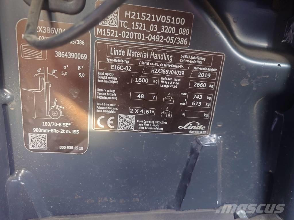 Linde E16C/386 Ηλεκτρικά περονοφόρα ανυψωτικά κλαρκ