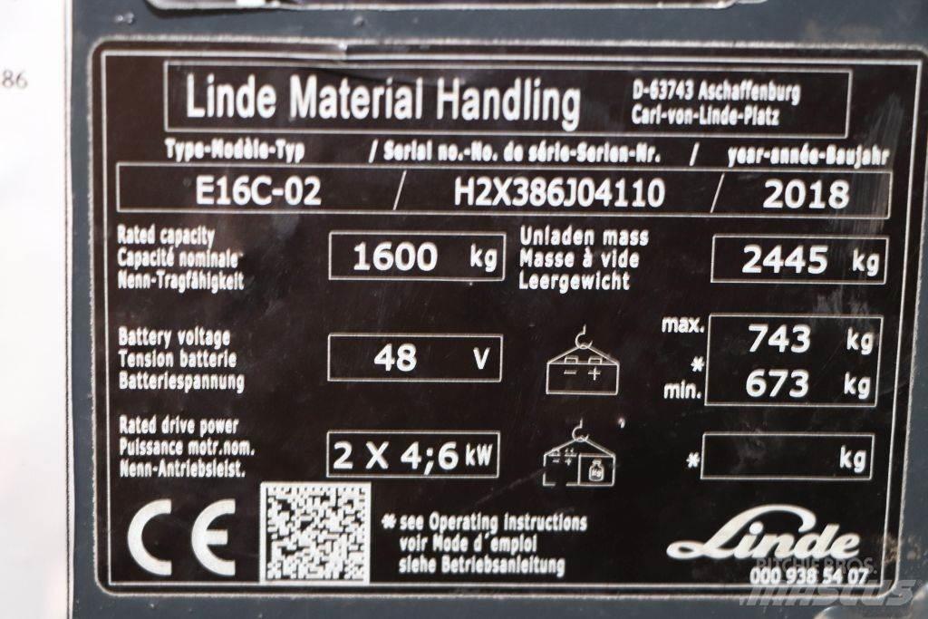 Linde E16C-02 Ηλεκτρικά περονοφόρα ανυψωτικά κλαρκ