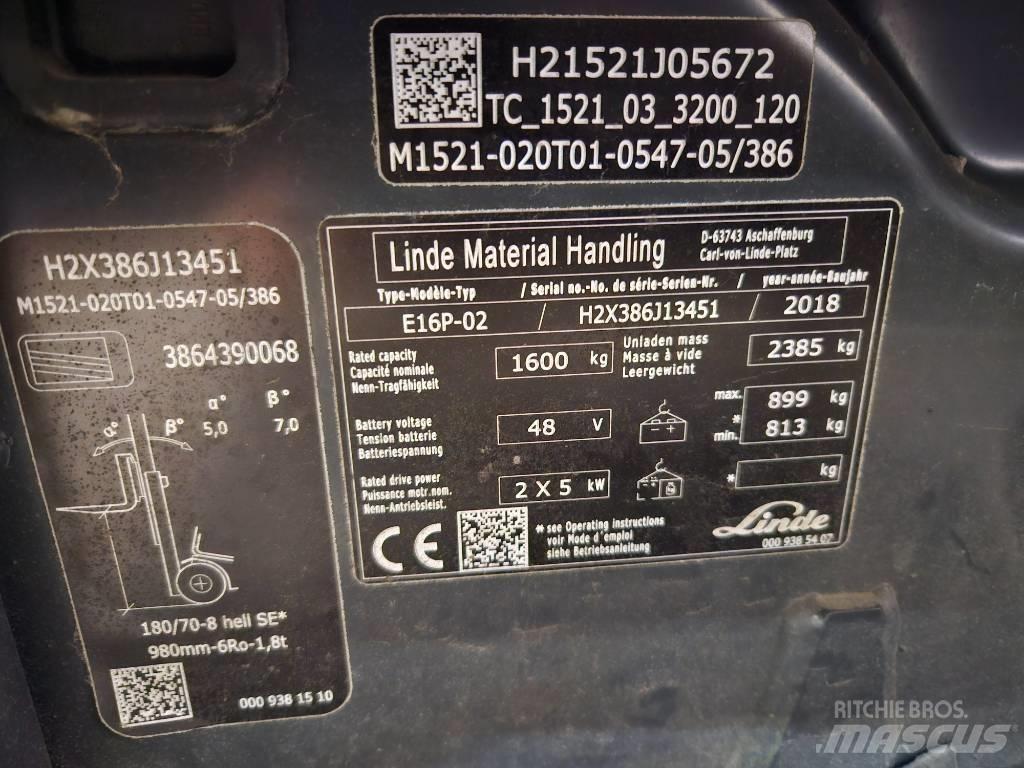 Linde E16P Ηλεκτρικά περονοφόρα ανυψωτικά κλαρκ