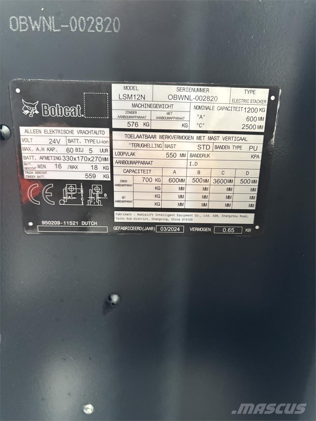 Bobcat LSM12N Ηλεκτρικά παλετοφόρα με ιστό