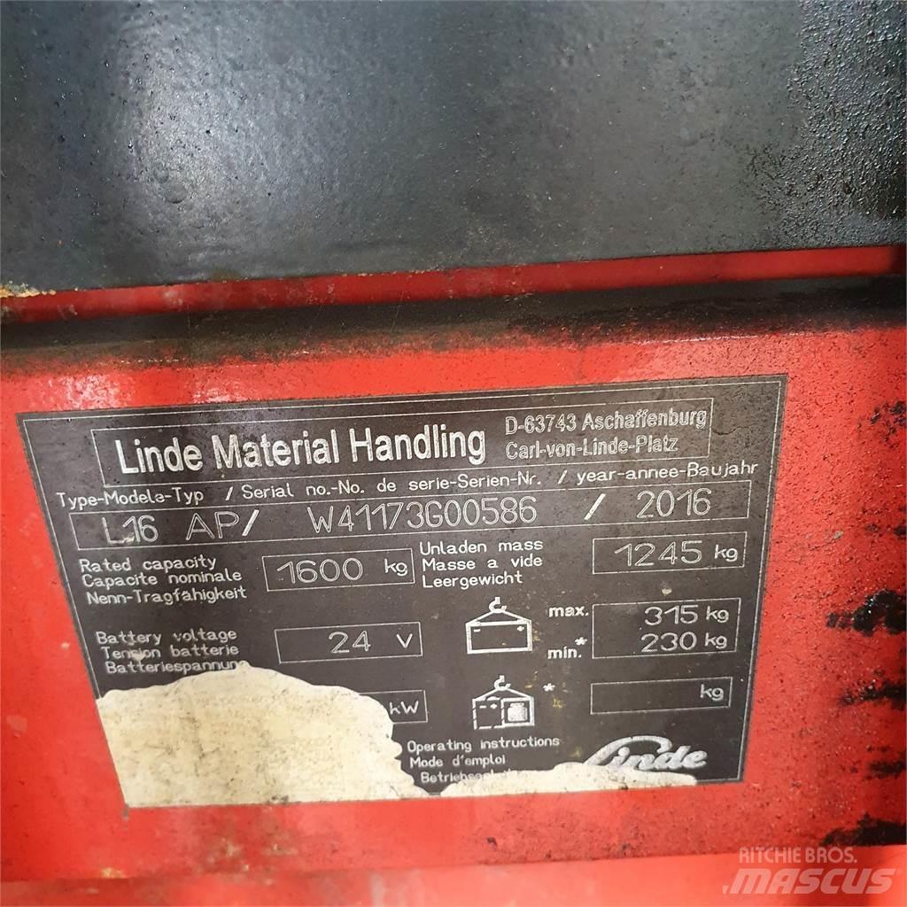 Linde L16AP Παλετοφόρα πεζού χειριστή με ιστό
