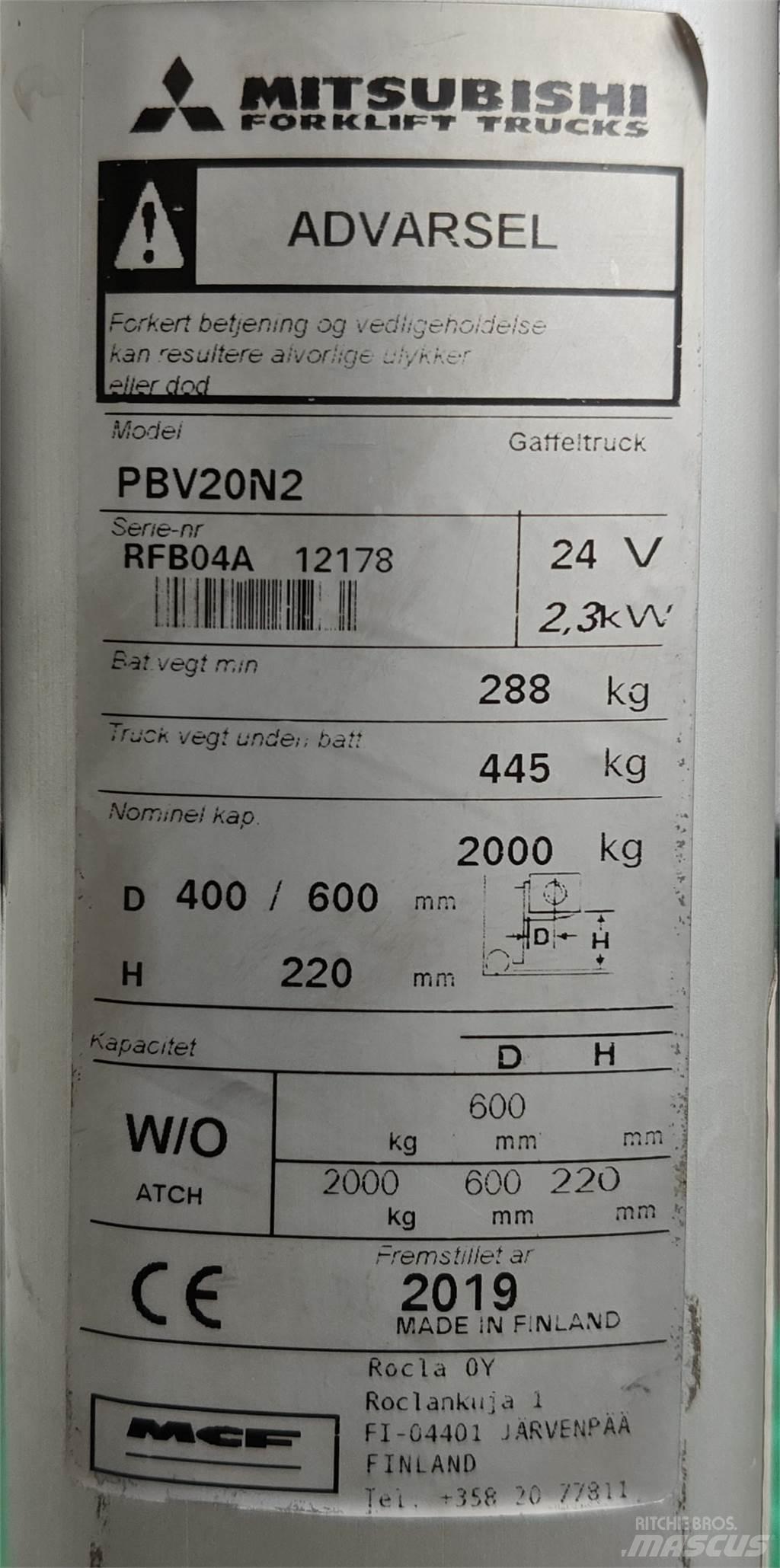 Mitsubishi PBV20N2 Περονοφόρα ανυψωτικά κλαρκ - άλλα