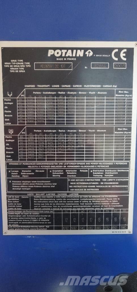 Potain MD265 Πυργογερανοί