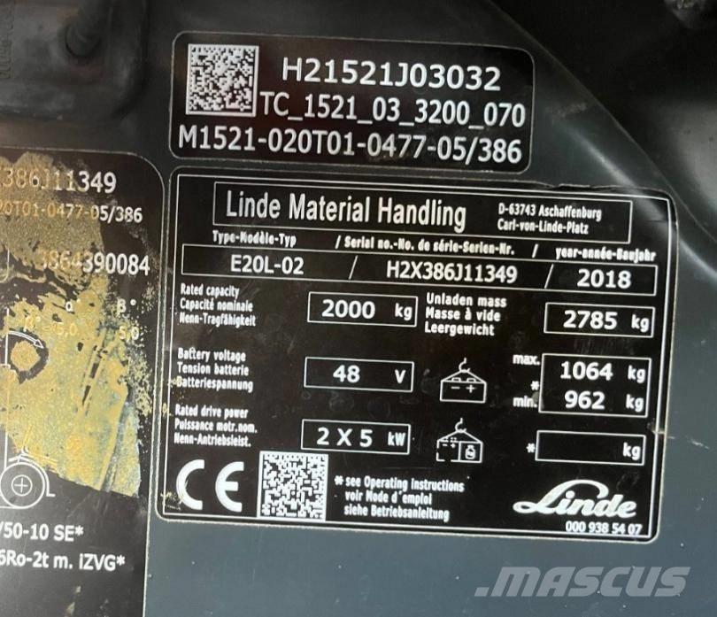 Linde E20L-02-386 Ηλεκτρικά περονοφόρα ανυψωτικά κλαρκ