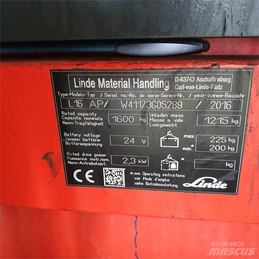 Linde L16AP Παλετοφόρα πεζού χειριστή με ιστό
