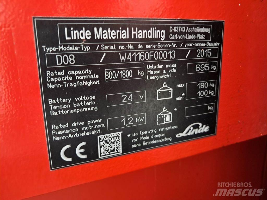 Linde D08 Παλετοφόρα πεζού χειριστή με ιστό