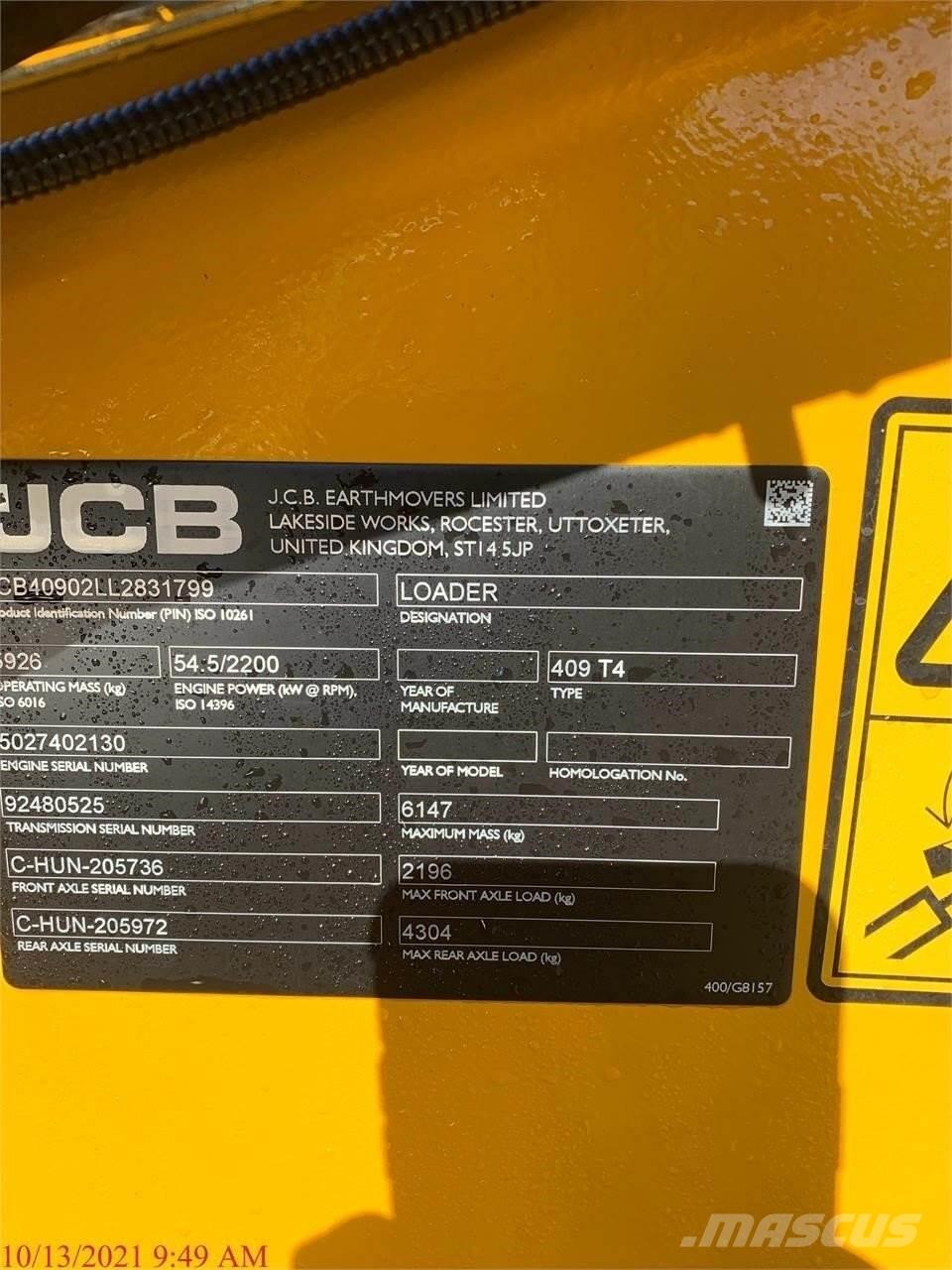 JCB 409 Φορτωτές με λάστιχα (Τροχοφόροι)