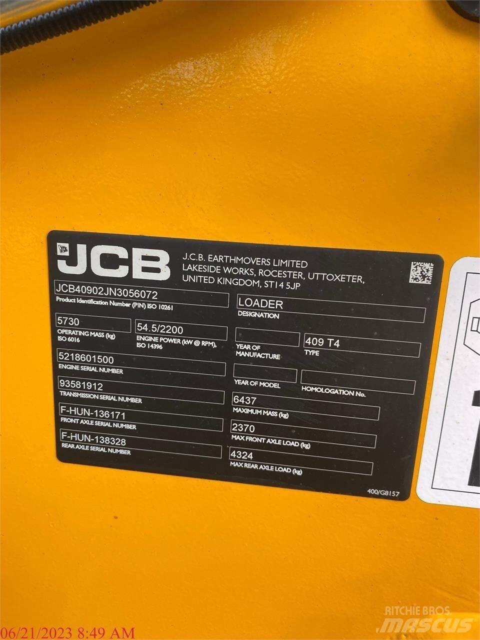 JCB 409 Φορτωτές με λάστιχα (Τροχοφόροι)