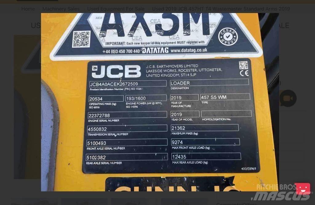 JCB 457 Φορτωτές με λάστιχα (Τροχοφόροι)