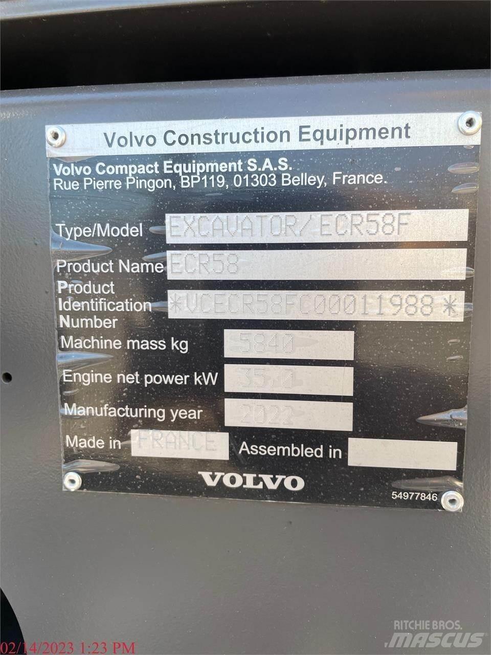 Volvo ECR58F Εκσκαφείς με ερπύστριες