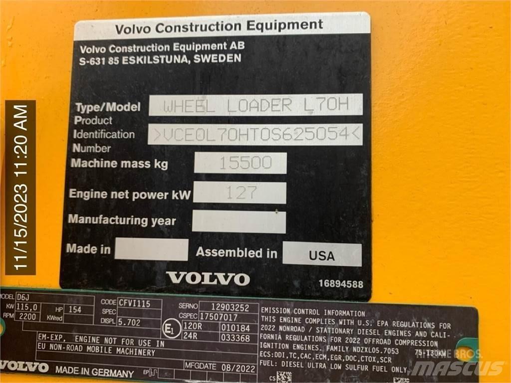 Volvo L70H Φορτωτές με λάστιχα (Τροχοφόροι)