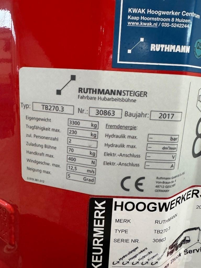 Ruthmann TB 270 Εναέριες πλατφόρμες τοποθετημένες σε φορτηγό