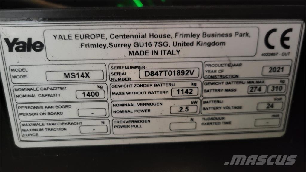 Yale MS14X-IL Ηλεκτρικά παλετοφόρα με ιστό