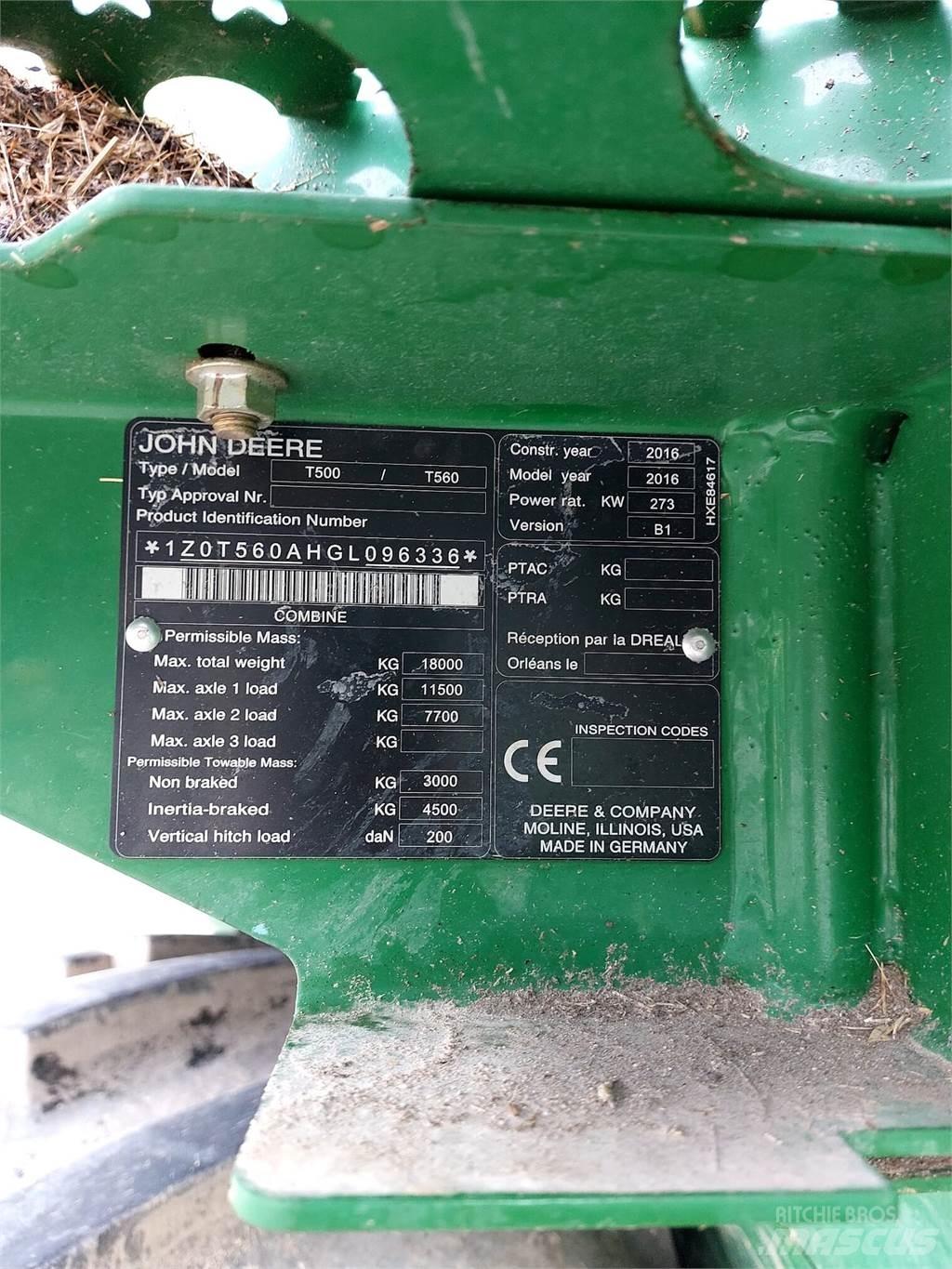 John Deere T560 Θεριζοαλωνιστικές μηχανές